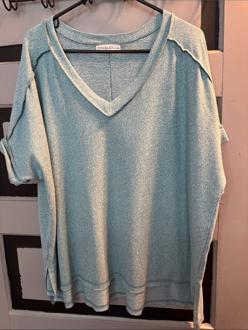 Zenana Outfitters Relaxed V-Neck Short Sleeve Top in Light Teal